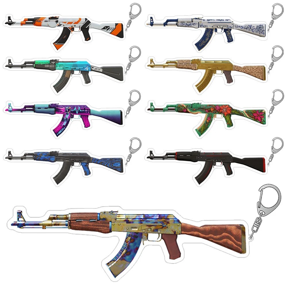 Móc khóa CSGO CS2 mô hình súng AK47 mica Acrylic treo balo skin Wild Lotus Vulcan Neon Rider Asiimov