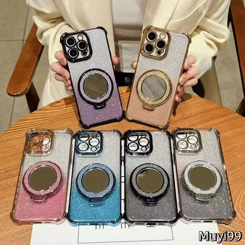 Vỏ túi khí lấp lánh mạ điện tiên tiến có giá đỡ gương cho IPhone17ProMax Vỏ điện thoại chống rung 14