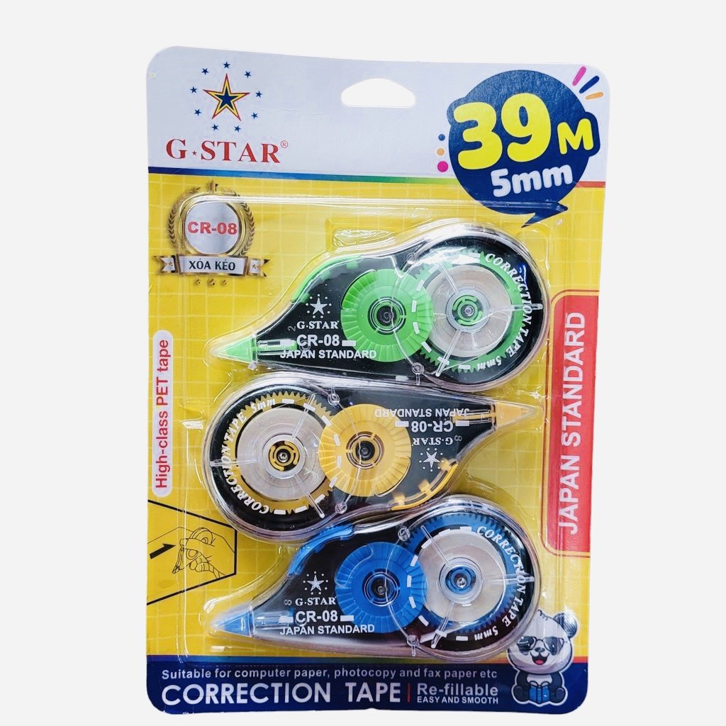 [MUA NHIỀU SIÊU RẺ] Bút viết xóa kéo vỉ 3 cây Gstar CR-08 / CR08 / CR 08 khổ 5mm dài 39m - Đại Sỉ