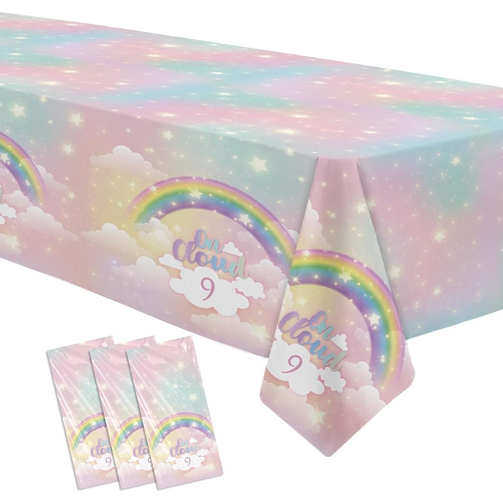 Đồ trang trí khăn trải bàn sinh nhật Pastel Rainbow Cloud 9 cho bé gái, 3 chiếc dùng một lần We 're 