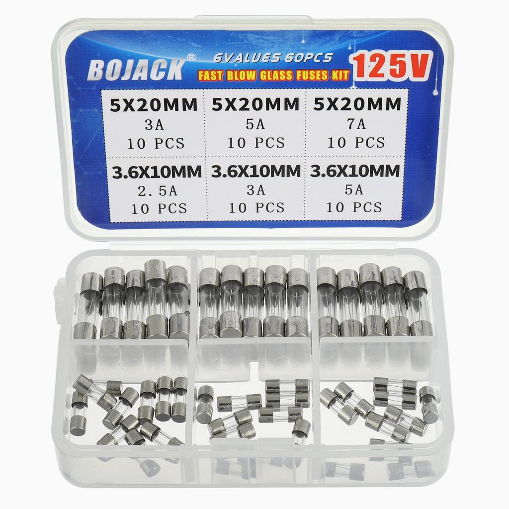 Cầu chì đèn Giáng sinh BOJACK 5x20mm 125V 3A 5A 7A Cầu chì thủy tinh phát sáng nhanh Cầu chì Mini 3.