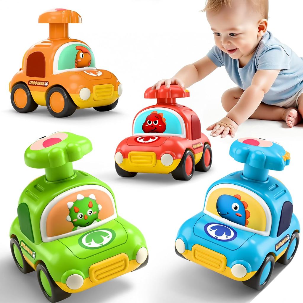 IPlay, iLearn Press to Go Đồ chơi ô tô khủng long cho trẻ mới biết đi 1-3, Bộ xe đua cho bé chơi, Đồ