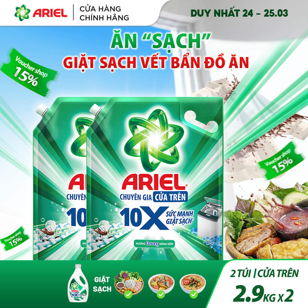 Combo 2 Nước Giặt Cửa Trên ARIEL 10X Giặt Sạch 2.9KG