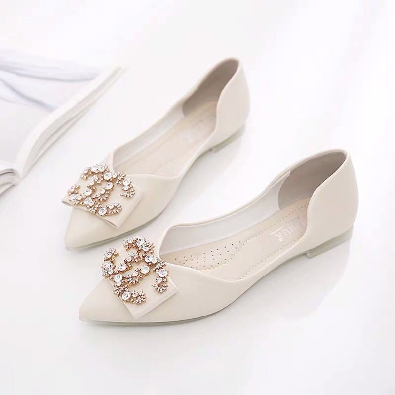 PD5 Hàng có sẵn Kasut Perempuan Fairy Flat Shoes Woman Mũi nhọn Pump Peas Flats