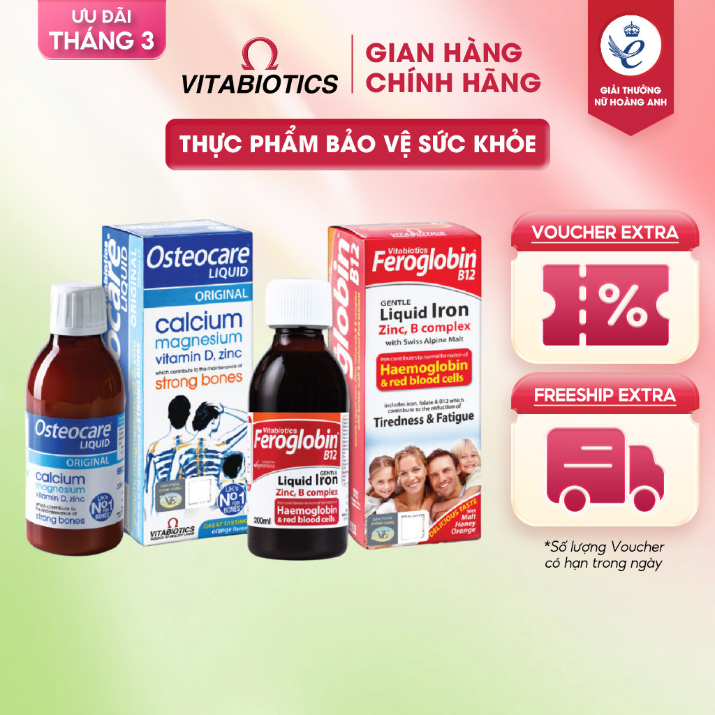 Bộ Dưỡng Chất Cho Bé TPBVSK Osteocare Liquid & Feroglobin B12 Liquid Vitabiotics