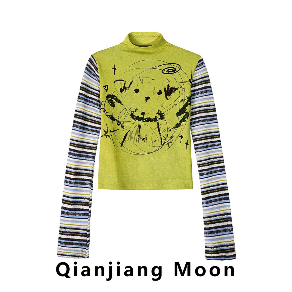 Áo thun turtle neck màu tương phản style Y2K dành cho nữ