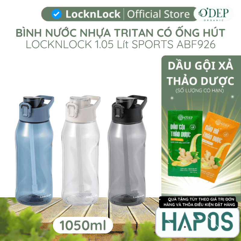 Bình nước nhựa Tritan 1.05 Lít LocknLock , Kèm ống hút One-Touch Sports Bottlen ABF926, Nhiều Màu - 