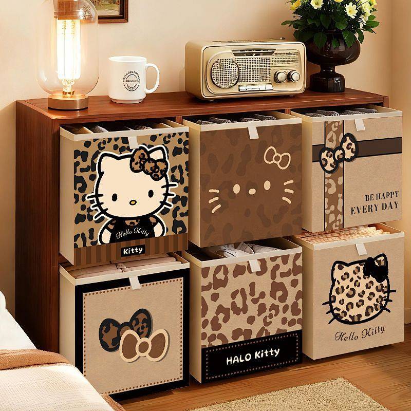 Home Cream Style Kitty Cat Storage Box Grid Cabinet Non-Rattan Storage Basket Fabric Large Capacity 