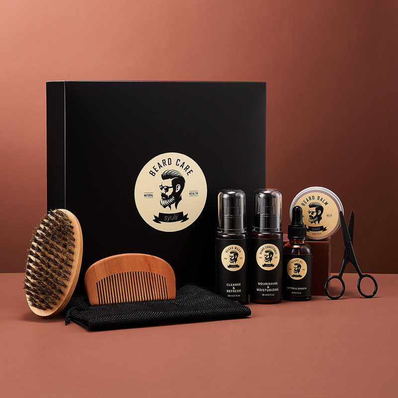 Spot Goods#Special Men's Beard Care Set Eight-Piece Beard Balm Beard Growth Oil Full English Gift Bo