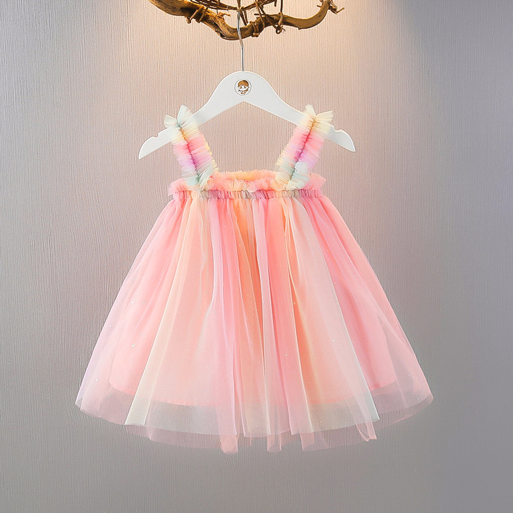 Bé Gái Trung Nhỏ Trẻ Em Hàng Ngày Mùa Hè Gạc Đầm Công Chúa & GX350 Bé Gái Tay Ngắn Mùa Hè Đầm Suspen