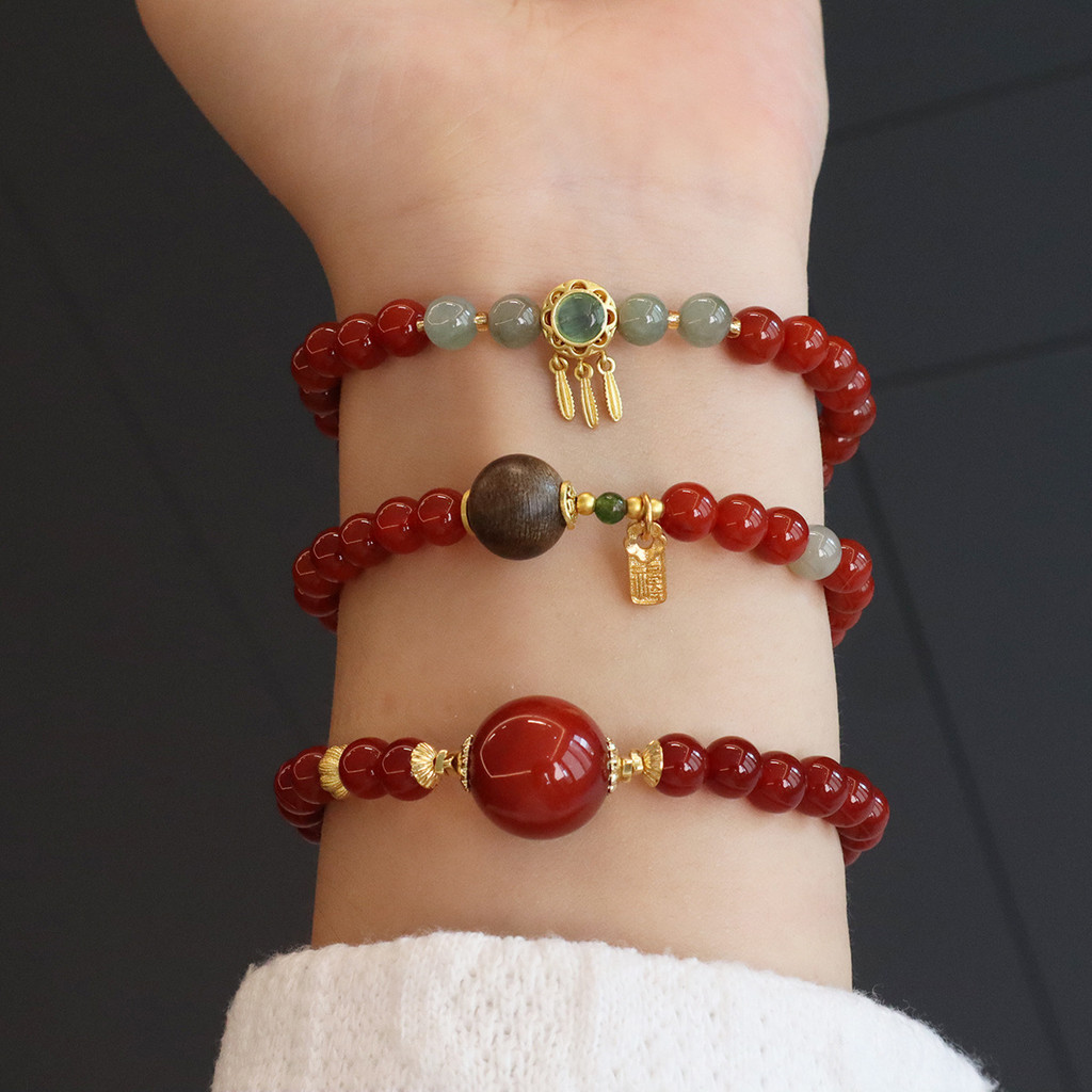 Vòng tay mã não đỏ miền Nam tinh tế phong cách Trung Quốc mới