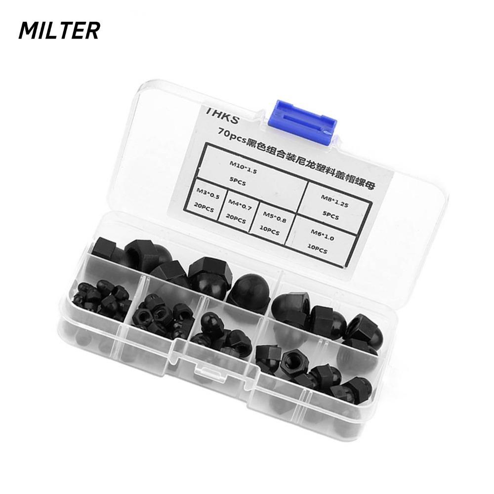 MILTER 70 chiếc Mũ Nuts, Kích thước mét Nylon Acorn Nut, Kit Bên trong Ren Đen Dome Head Dome Nuts Ứ