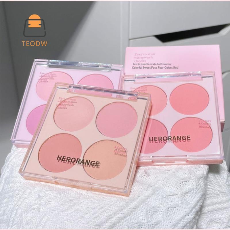[TeOdw-t] Bộ trang điểm phấn má hồng 4 màu HERORANGE Hỗn hợp màu sắc ấm áp Matte Cheek Powder Facial