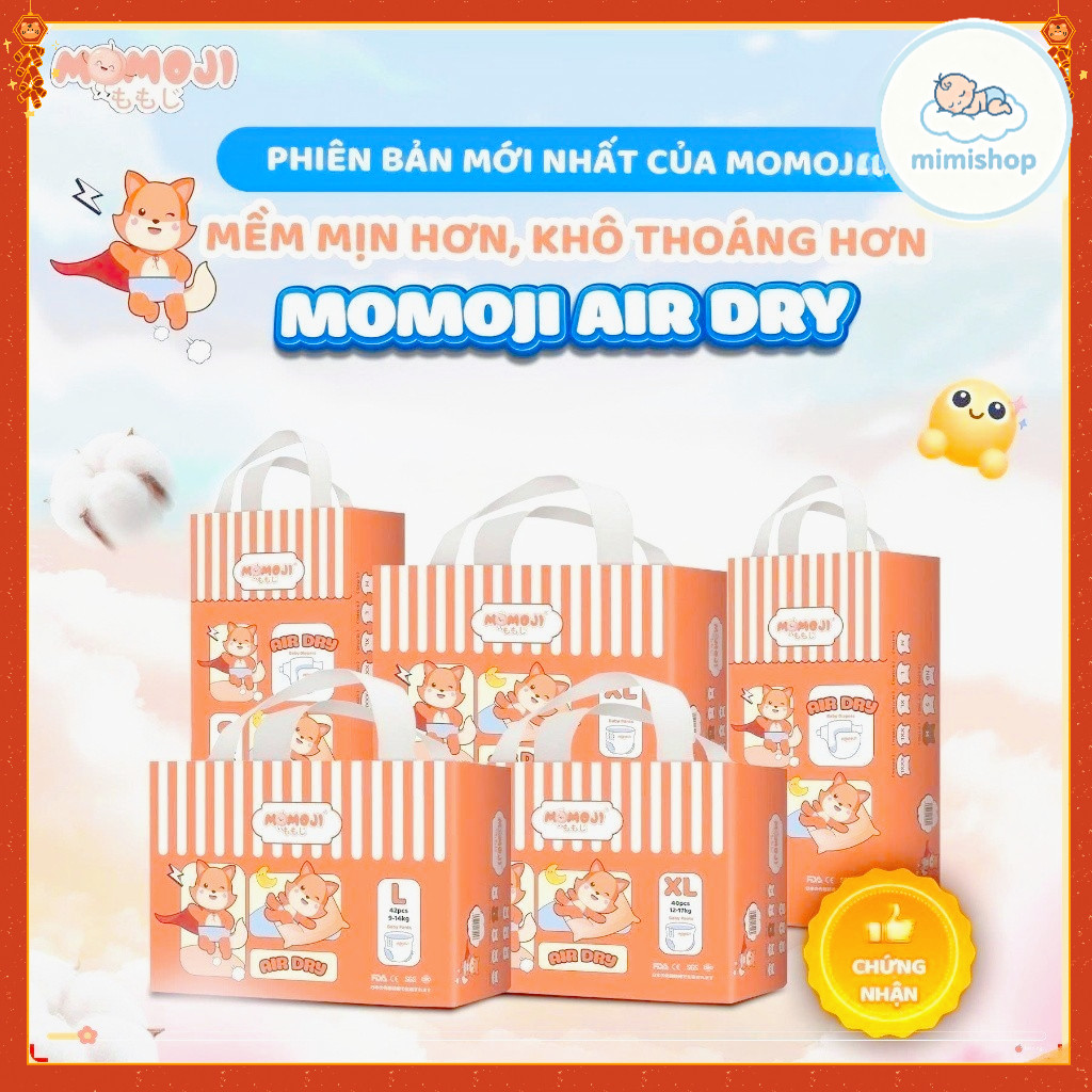 Tã Bỉm Quần MOMOJI AIR DRY Êm Mềm, Siêu Khô Thoáng, An Toàn Cho Bé không quà