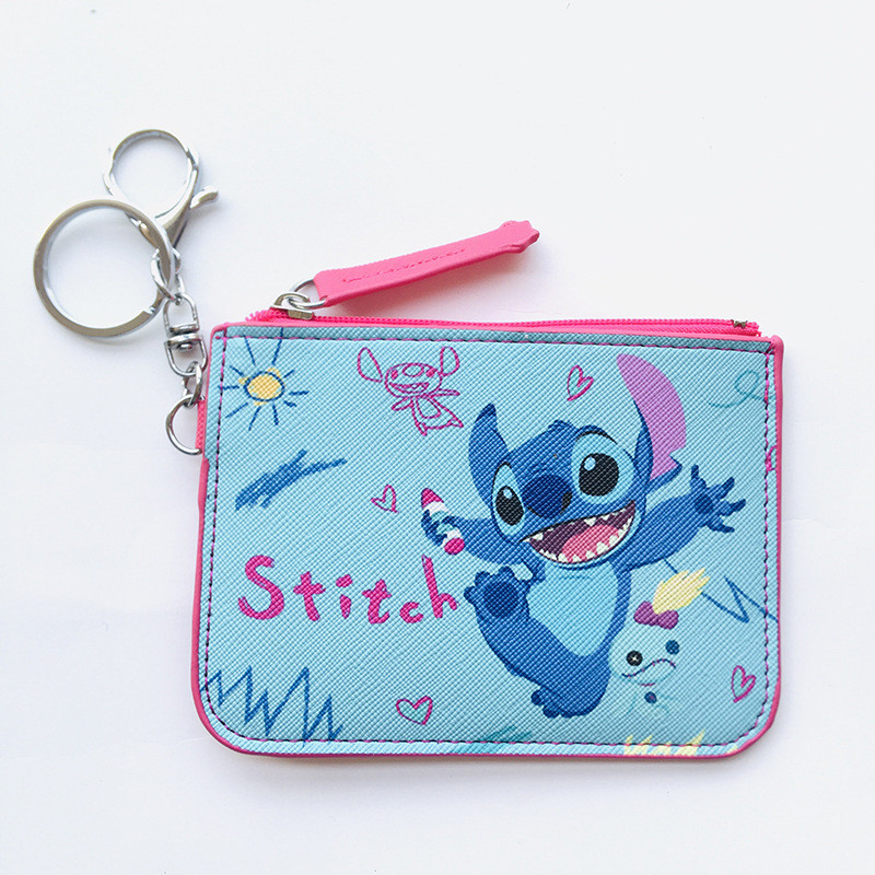 Disney Lilo & Stitch Coin Pouch Ezlink Card Pass Holder Ví đựng tiền xu Vòng chìa khóa Da Pu chống n