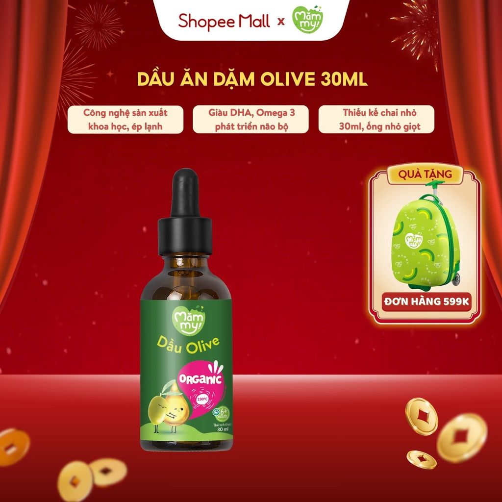 Dầu ăn dặm cho bé Olive bổ não Mămmy nguyên chất, ép lạnh, có thể chiên xào, chai 30ml