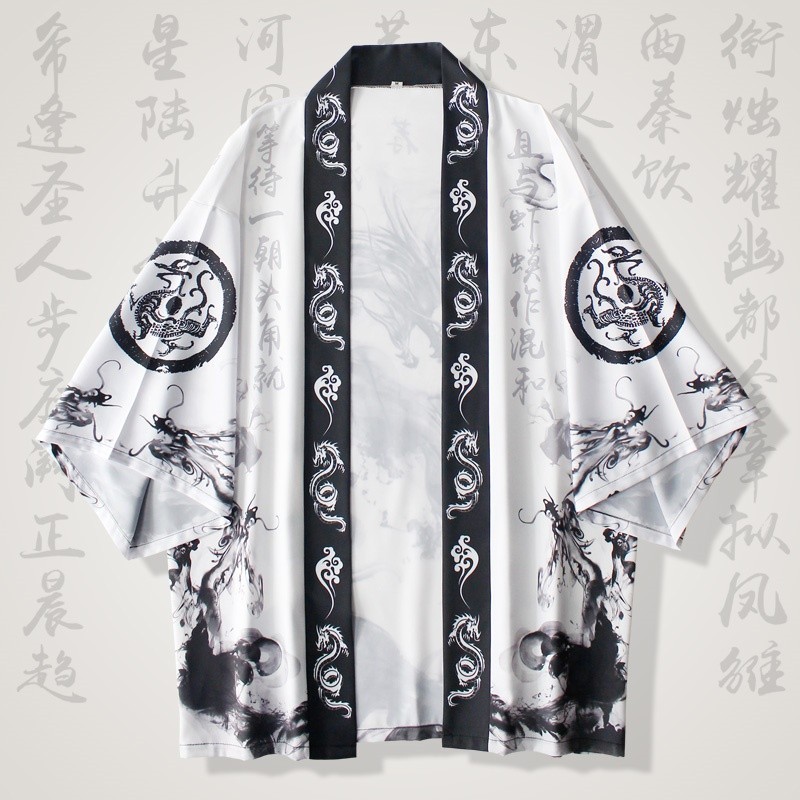 Áo cardigan kimono nam Nhật Bản Yukata Harakuju Quần áo Nhật Bản Châu Á Quần áo Samurai Anime rồng h