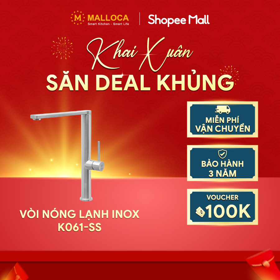 Vòi rửa chén inox 304 nóng lạnh Malloca K061-SS bảo hành 3 năm