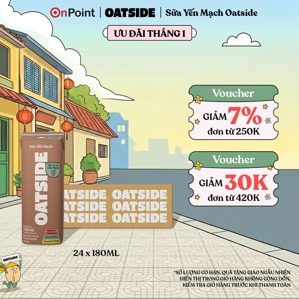 Thùng 24 hộp Sữa yến mạch OATSIDE vị Socola Lúa Mạch 180ml (180ml x 24)