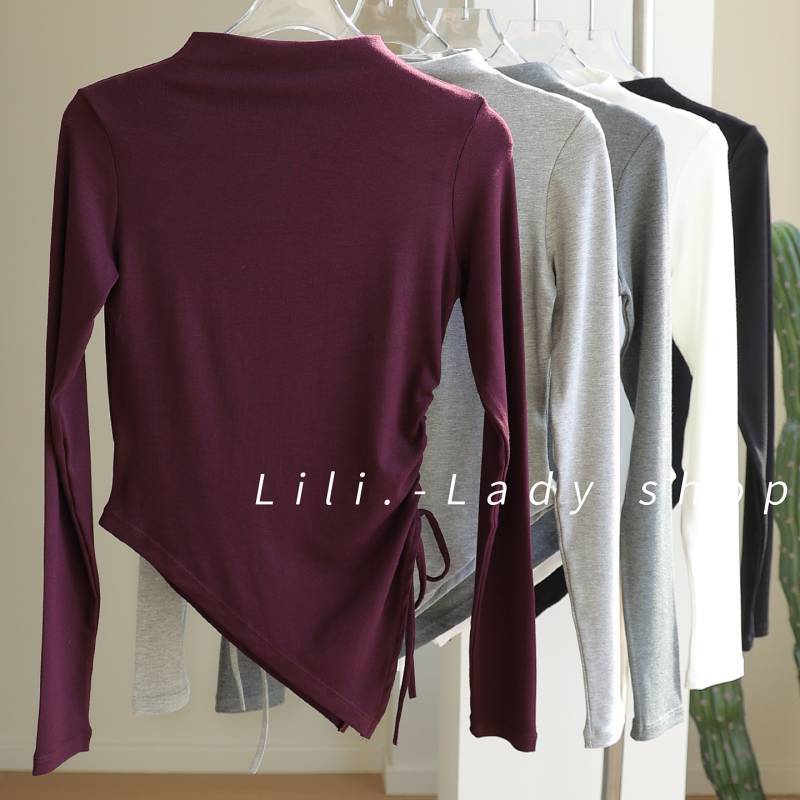 Sports Top Women's Autumn and Winter New Long-Sleeved Drawstring Asymmetric Yoga Clothes Slimming Pi