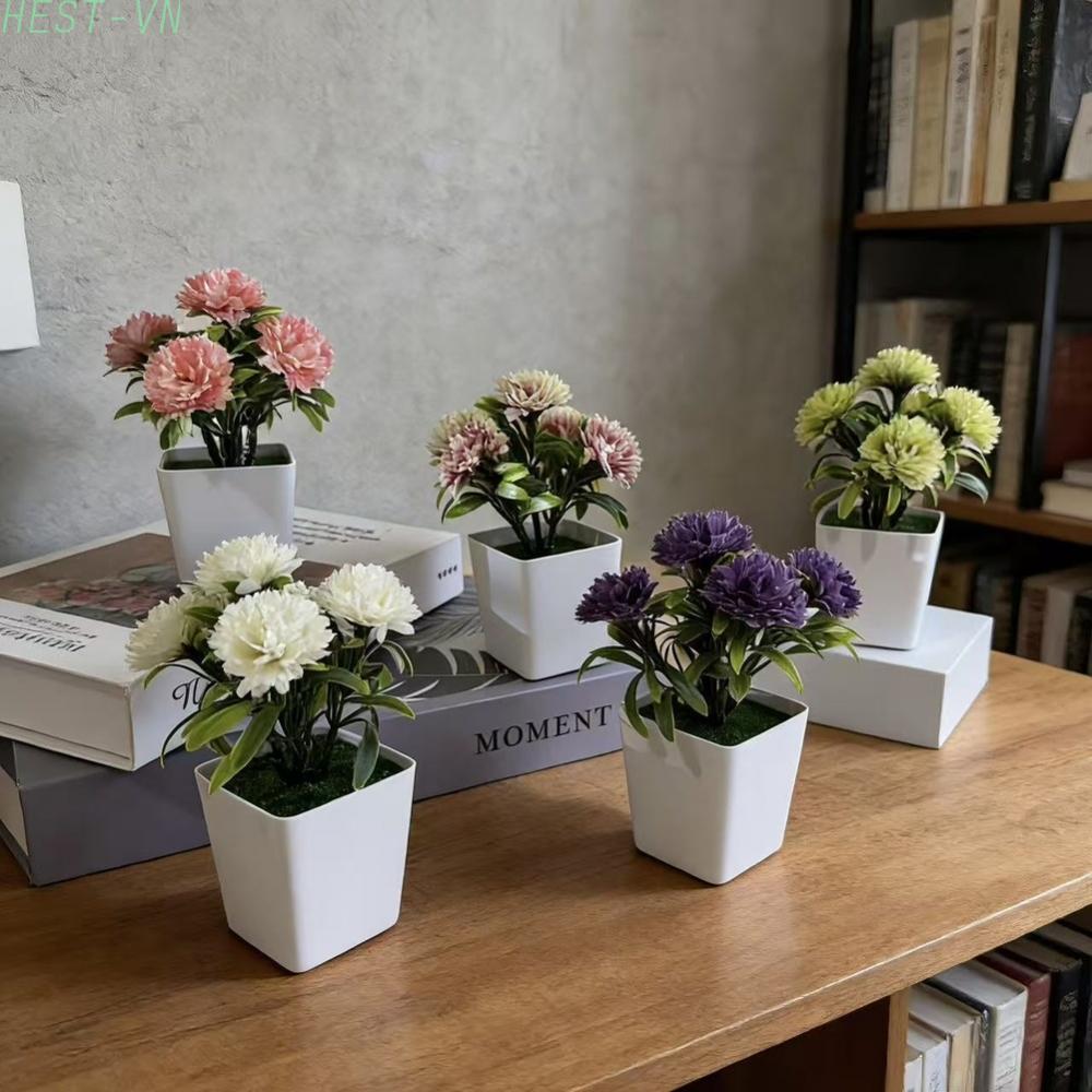 Silk Carnation Artificial Flower Potted Plant Home Decor Tabletop Fake