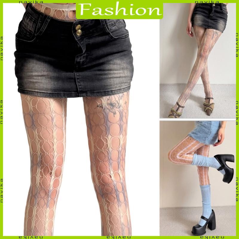 NA Họa Tiết Fishnet Quần Eo Fishnet Quần Legging Lưới Vớ Quần