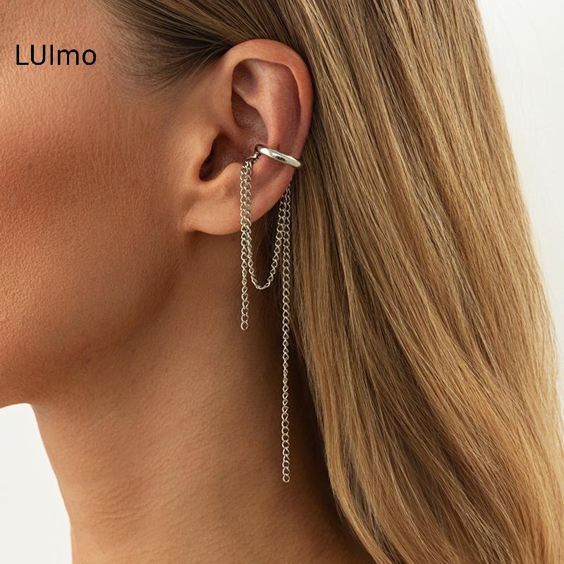 Luimo Ear Jewelry Set - Shell Pearl Chain Clip-On Earrings cho Nữ, Phong Cách Sang Trọng