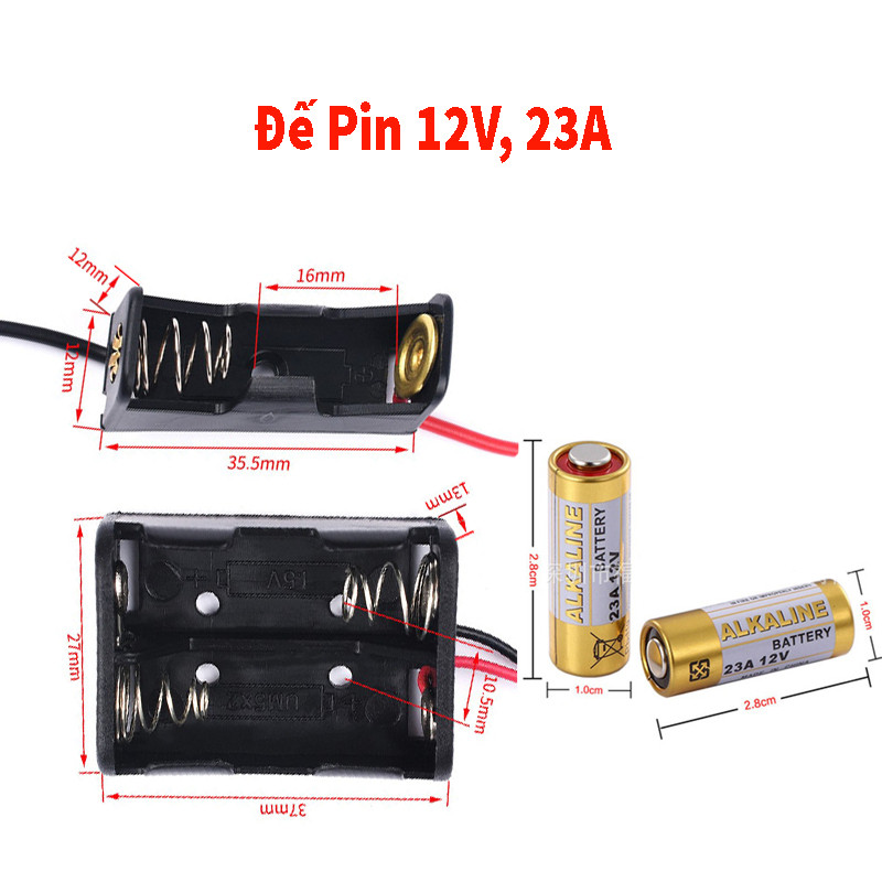 Pin 12V 23A Dùng Cho Remote RF, Đế 1, 2 Pin 12V 23A 27A