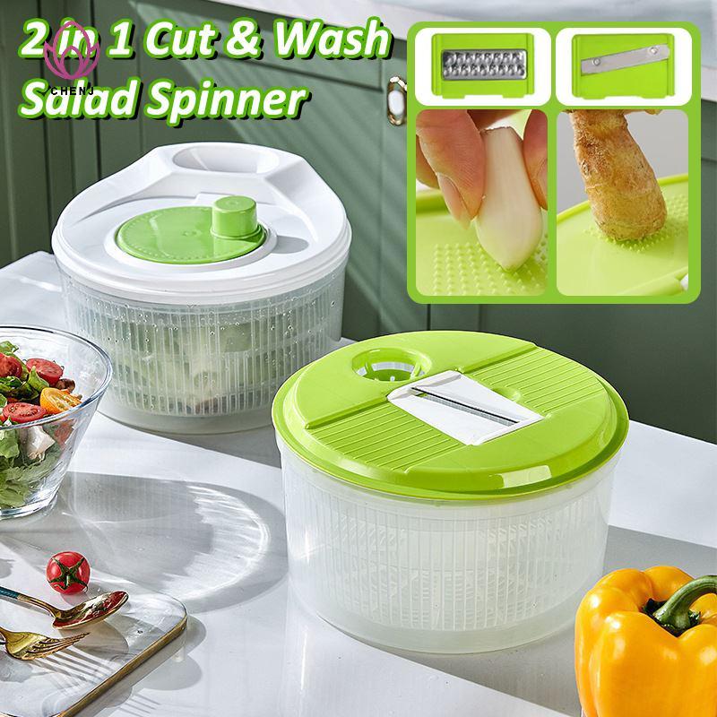 [CENJ] Máy sấy salad gia dụng cắt và giặt 2 trong 1 Salad Spinner Máy khử nước rau Giỏ thấm đa chức 