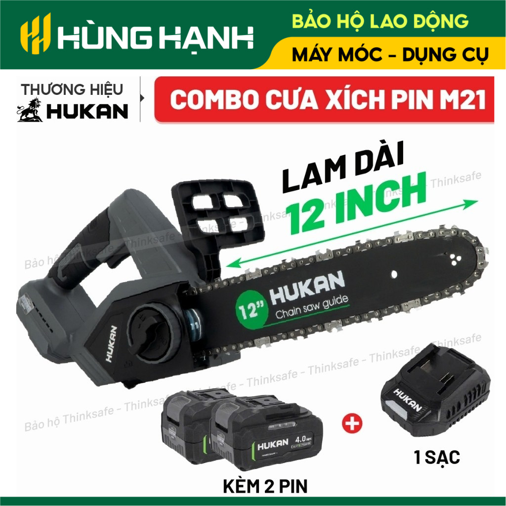 Máy cưa xích pin lam lớn HUKAN G2-C66, Công suất 850W, Lam xích lớn 12inch, Tra nhớt tự động - Chân 