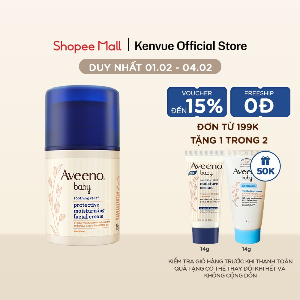 Kem dưỡng ẩm mặt làm dịu da nhạy cảm, khô ngứa Aveeno Baby Soothing Relief 48g