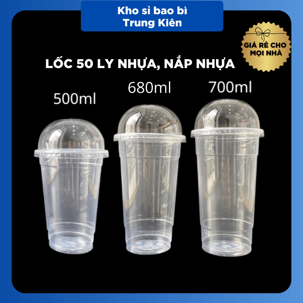Lốc 50 Ly Nhựa PP Trơn Đáy Bằng | Ly  Nhựa PP   500ml, 650ml, 700ml | Đựng Trà Sữa, Sinh  Tố, Nước É