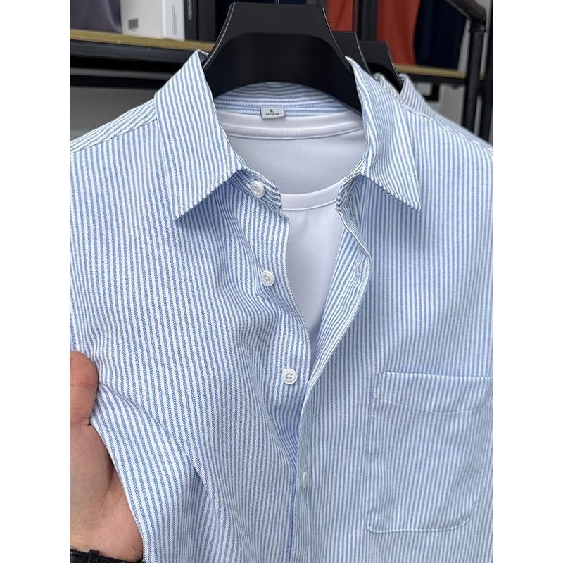 áo kiểu nam áo sơ mi sọc nam Áo khoác nam ngắn tay kẻ sọc thời thượng áo sơ mi mùa hè áo sơ mi thời 
