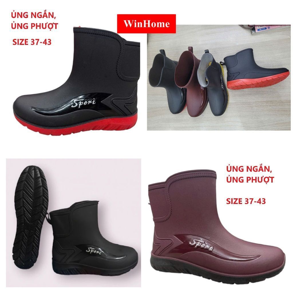Ủng ngắn đi mưa, size 38 - 43, đế cứng, lý tưởng cho làm vườn và phượt.