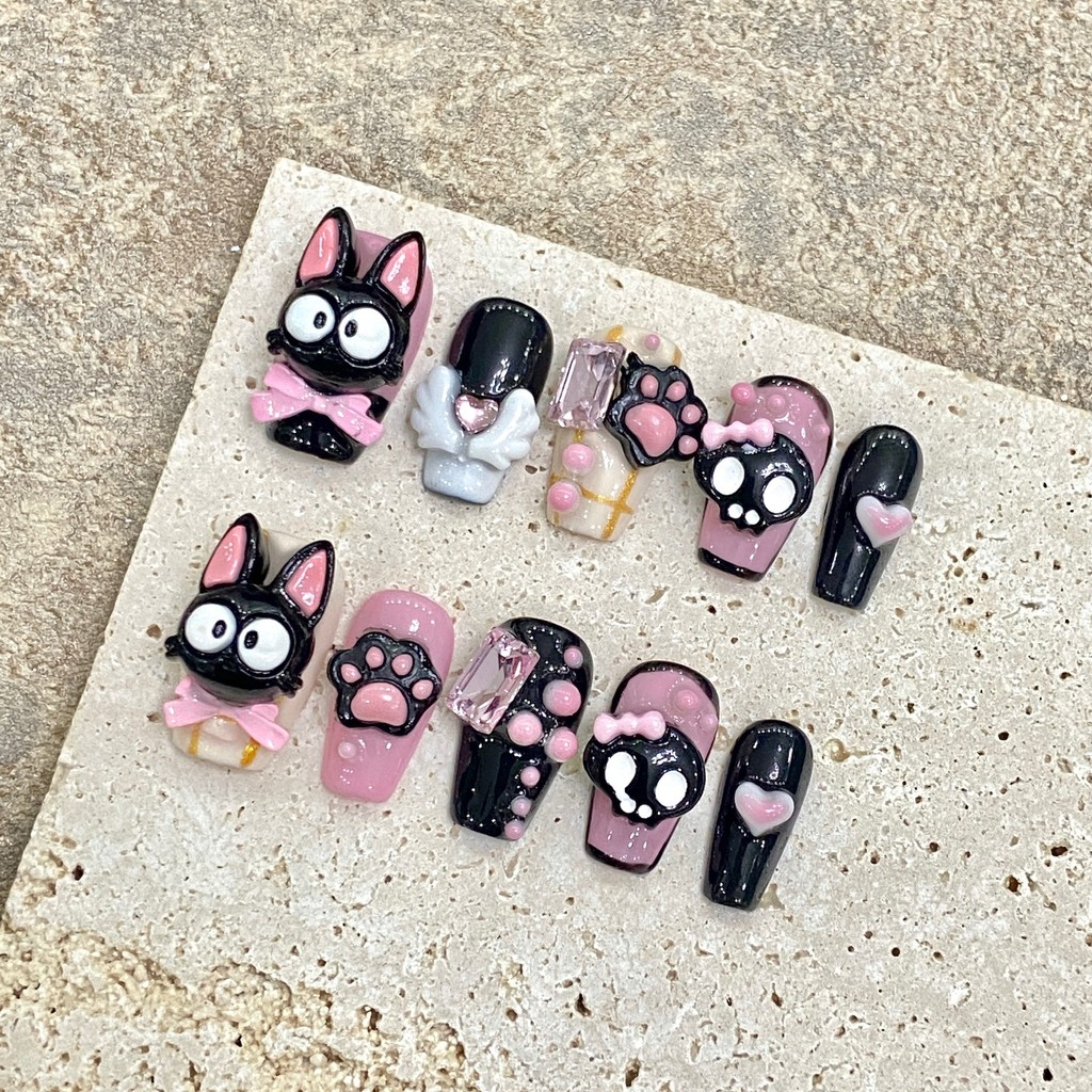 Nail Box Thiết Kế Móng Úp Thủ Công Pure Hand-Weared Nail Fighting Corn Cat Claws Sweet Cool Phong cá
