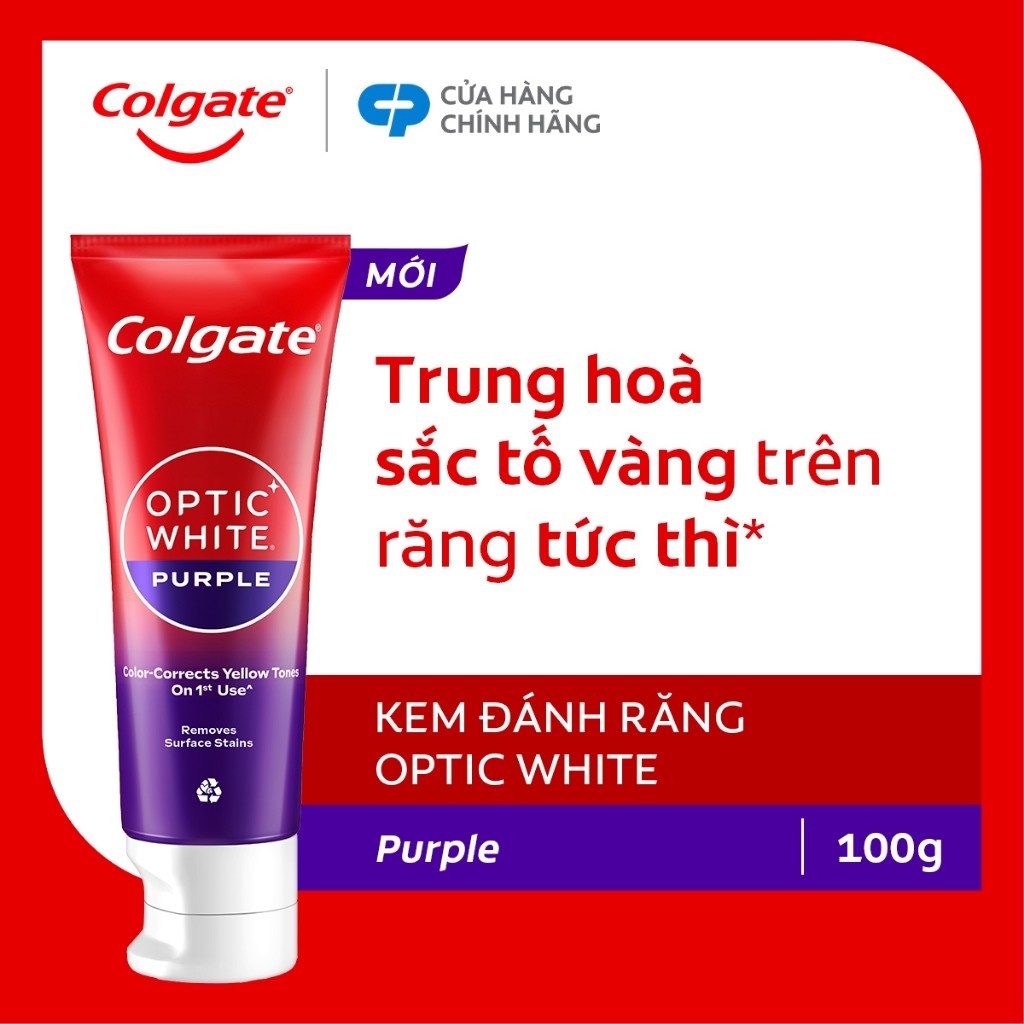 Kem Đánh Răng Colgate trắng răng Optic White Purple 100g công nghệ sắc tím, trung hòa ố vàng tức thì