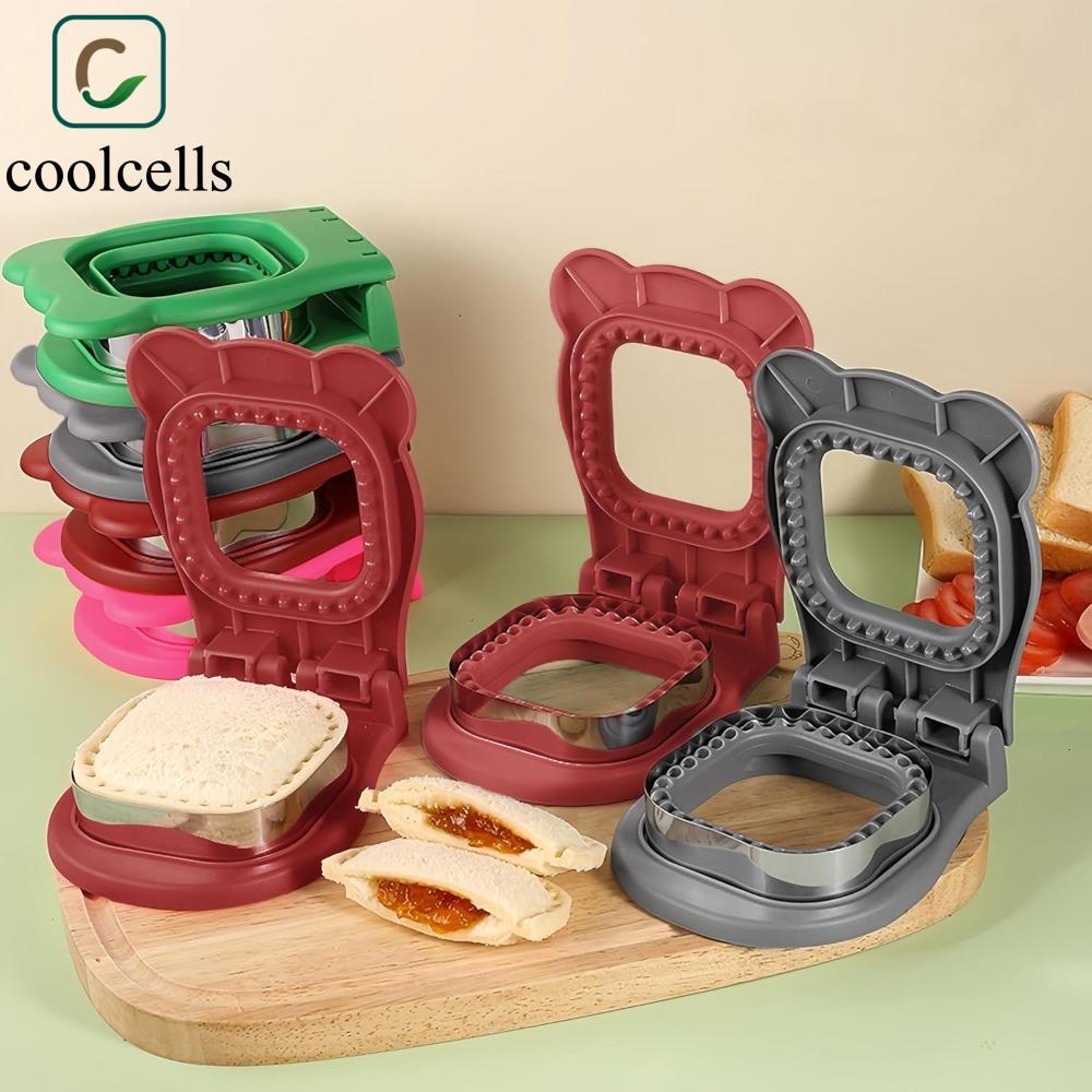 coolcells COOLCELLS Máy cắt bánh sandwich vuông, Khuôn ép bánh sandwich thủ công hình con gấu, Máy cắt bánh mì nướng bằng thép không gỉ DIY đa chức năng
