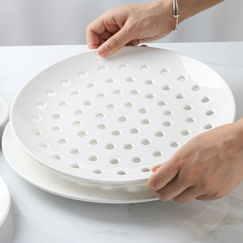 Đĩa Gốm Tròn Thoát Hơi Nước Hấp Hải Sản Heo Hấp Lưới Hấp Bánh Bao Hấp Cá Hấp Đĩa Đĩa Đĩa Đĩa Hấp Đĩa