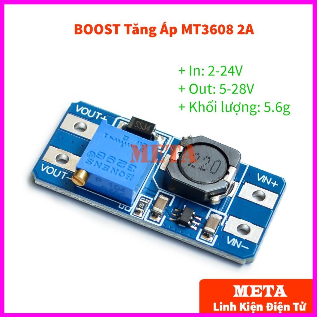 Mạch BOOST Tăng Áp MT3608 2A DC-DC - Điện Áp Vào 2V-24V Cho Ra 5V-28V