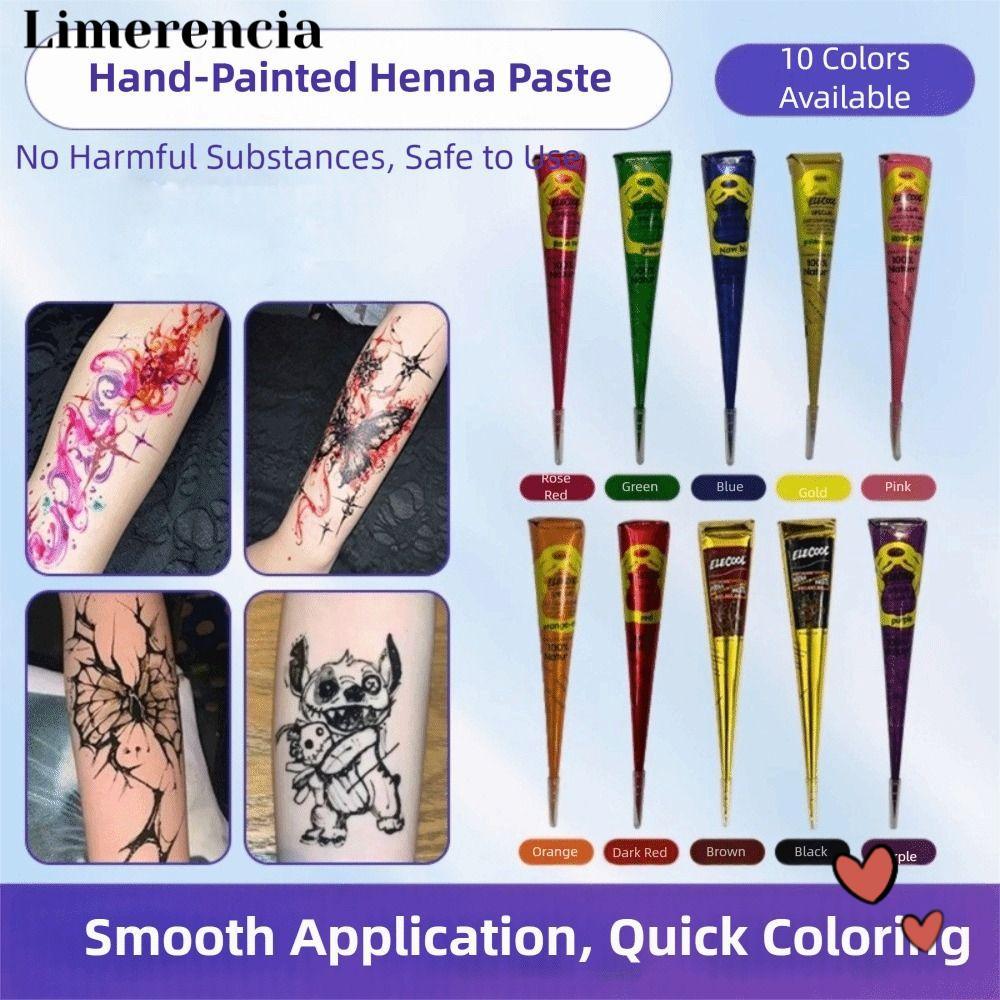 LIMERENCIA Henna Tattoo Cream, Màu nâu đen Tạm thời Henna Paste Cone, Body Art Bán vĩnh viễn Dễ sử d