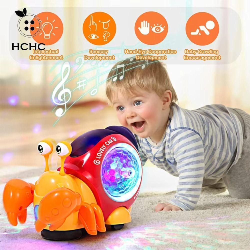 HCHC Đèn LED Đồ chơi đi bộ cua, Đồ chơi thời gian đi bộ có âm nhạc Đồ chơi cua ẩn sĩ nhảy múa, Đồ ch