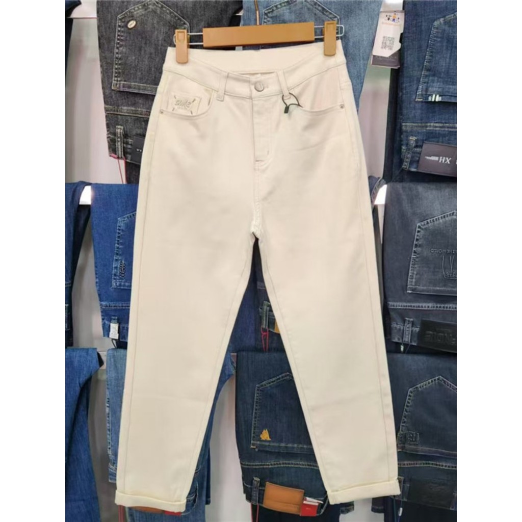 Han's Yiren Quần Jeans Nữ Màu Be Cotton Denim Mắt Cá Chân Dài - Chính Hãng