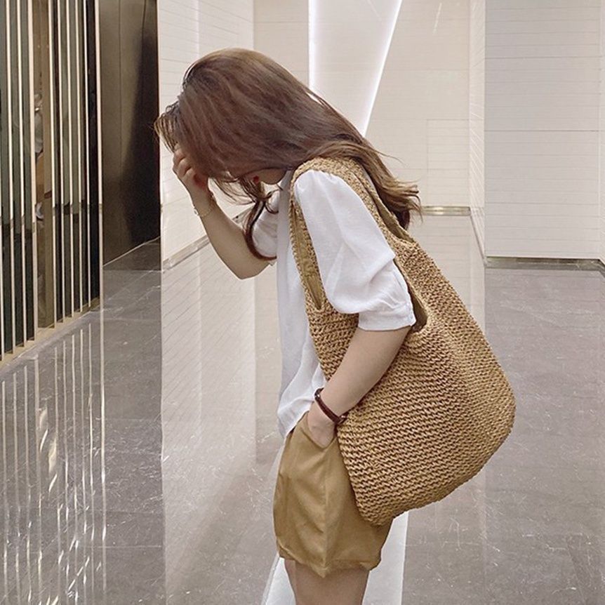 Túi Rơm Nữ 2025 Phong Cách Mới Mùa Hè Phù Hợp Với Tất Cả Trận Đấu Túi Đeo Vai Phong Cách Mori Túi Dệt Tay Dung Tích Lớn Túi Đi Biển