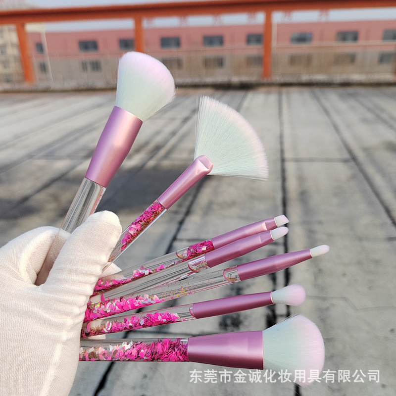 Spot Goods*New7Mermaid crystal handle makeup brush with liquid glitter, makeup tool, fan-shaped blus