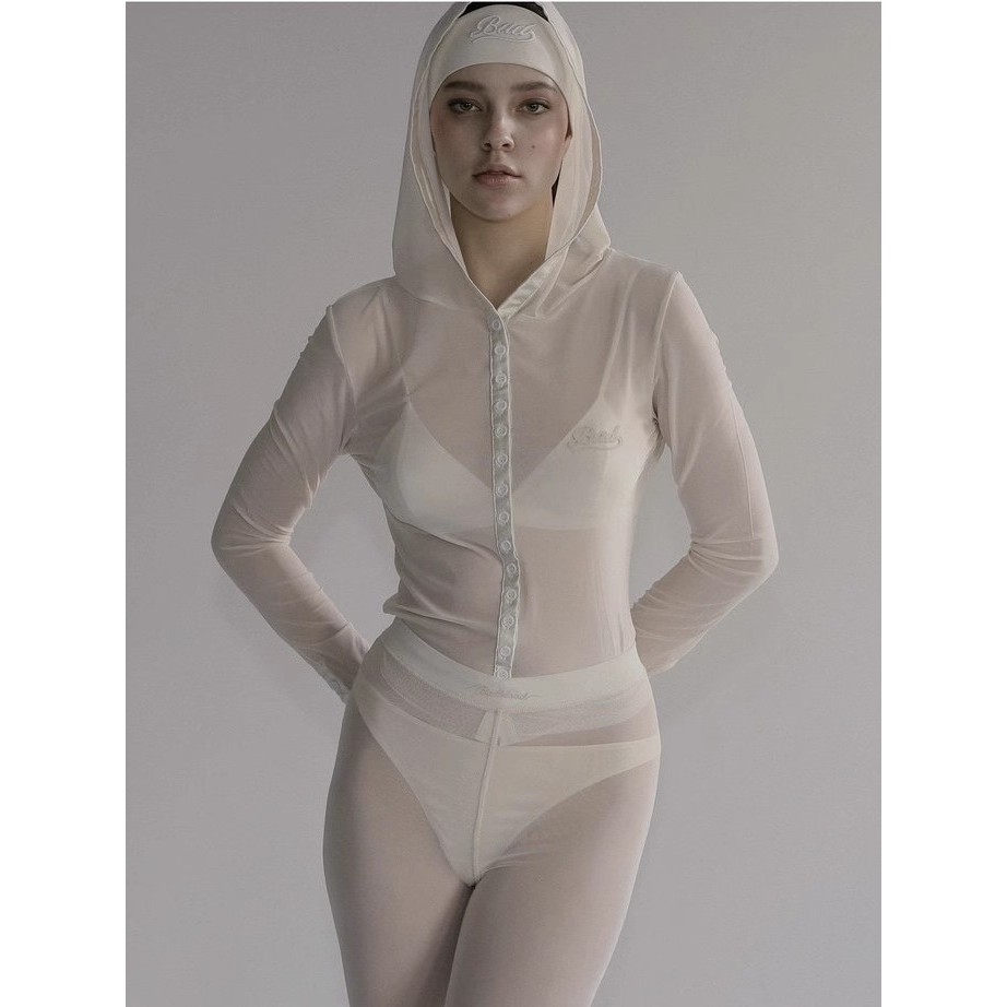 Badblood Hot girl's sun protection clothing, loose-fitting, letter-printed, sexy, long-sleeved, butt