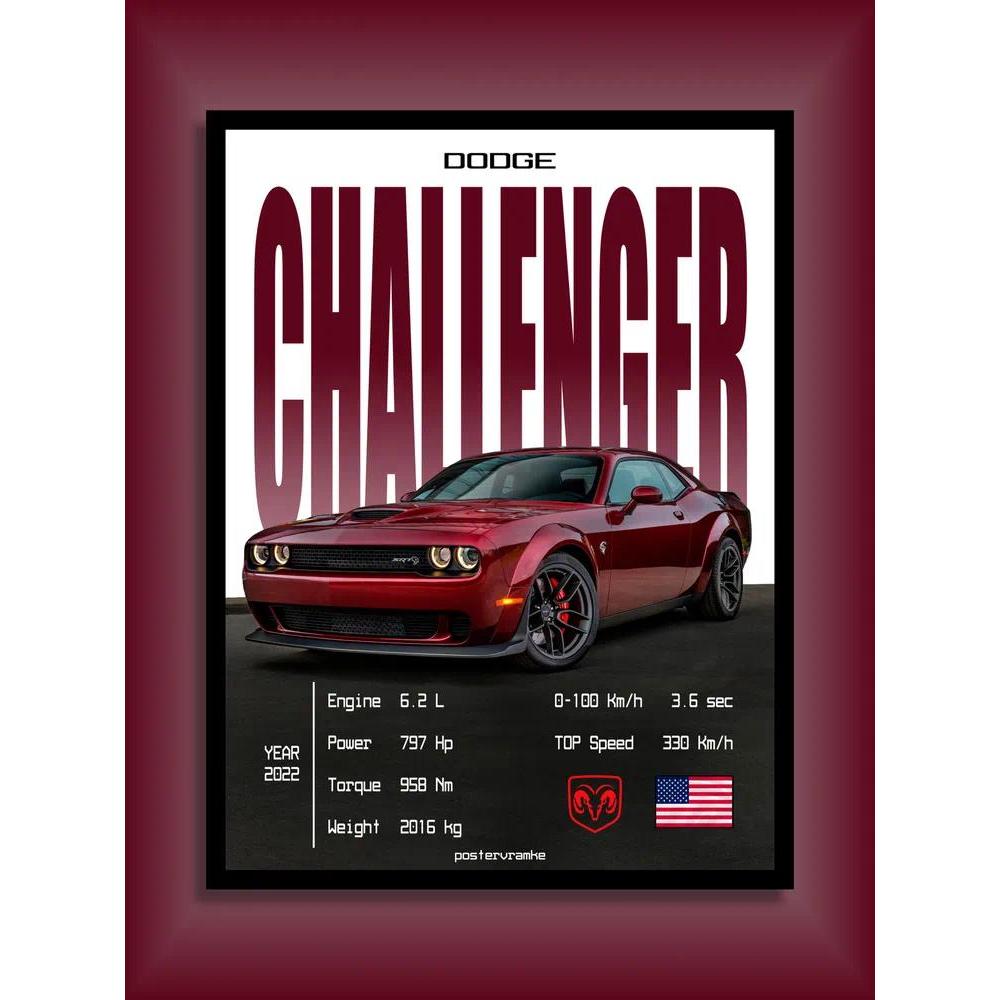 Áp phích ô tô vải 1 mảnh Dodge Challenger Hellcat