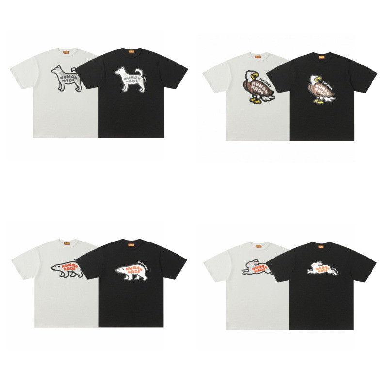 XC28 Spot Goods Daily Order HUMAN  HM Japanese-style bamboo cotton summer short-sleeve shirt T Anima