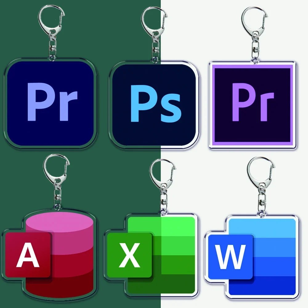 Móc khóa mica logo phần mềm Adobe Photoshop Premiere Word Excel trang trí quà tặng dân văn phòng IT 