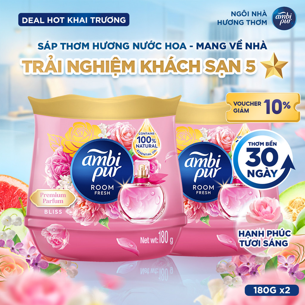 COMBO 2 Sáp Thơm AMBI PUR Hương Hạnh Phúc 180G - sáp thơm phòng ngủ, nhà vệ sinh, phòng khách, bếp
