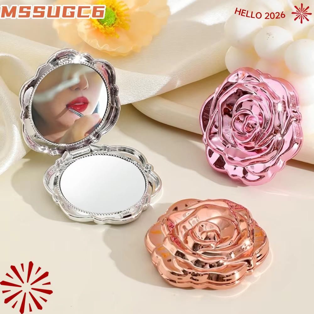 Gương hoa hồng MSSUGYL, Gương trang điểm cỡ nhỏ tròn, Gương bỏ túi Mini gấp lâu thanh lịch Du lịch